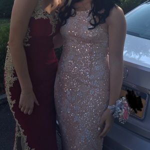 Backless Pink and white glitter prom dress